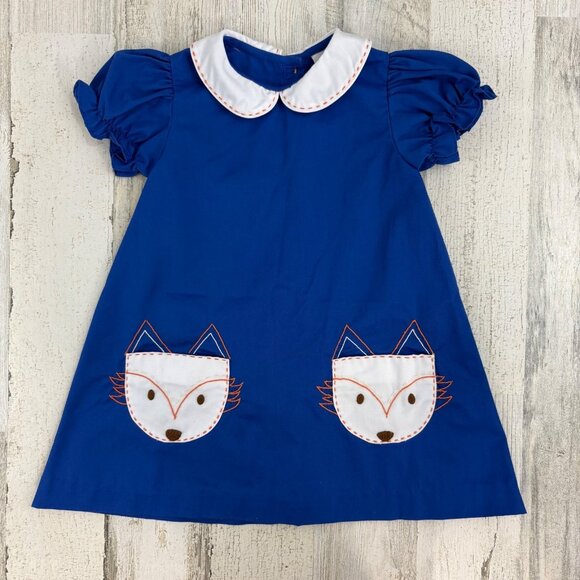 The Proper Peony 2T Girls Fox Dress Blue Peter Pan Collar - Picture 1 of 12